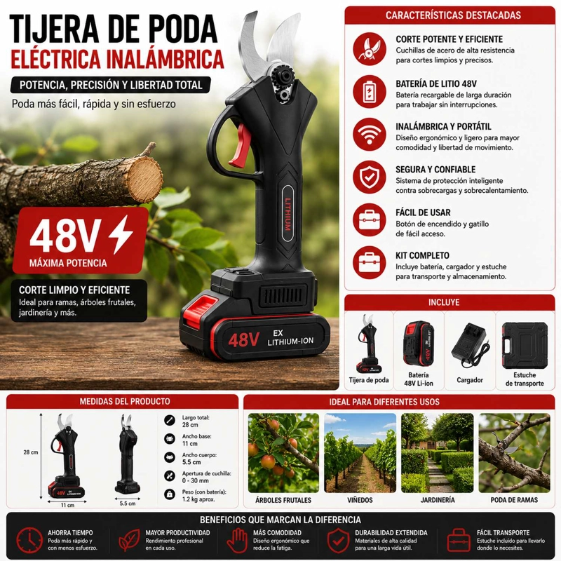 TIJERA PODADORA ELECTRICA INALAMBRICO +2 BATERIAS - 1