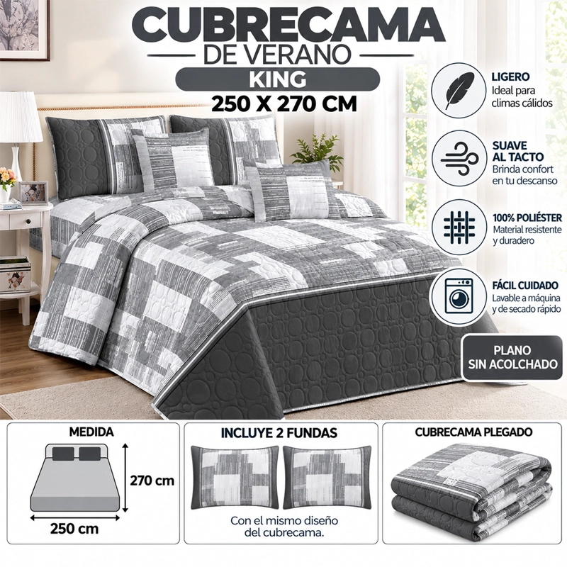 CUBRECAMA DE VERANO TAMAÑO KING 250X270 CM - 2