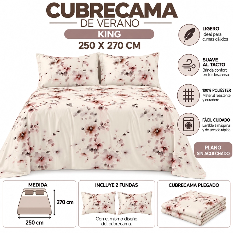 CUBRECAMA DE VERANO TAMAÑO KING 250X270 CM - 2