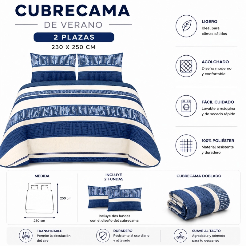 CUBRECAMA DE VERANO 2 PLAZAS 230X250 - 1