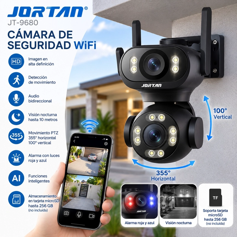 CAMARA DE SEGURIDAD WIFI DOBLE LENTE JORTAN JT-9680 - 1