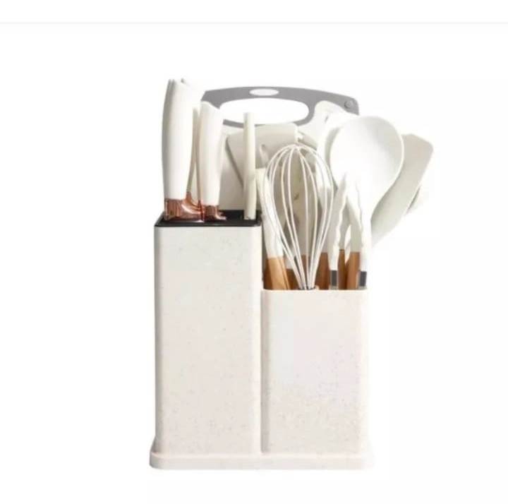 JUEGO UTENSILIOS SILICONA CON SOPORTE MADERA 19 PIEZAS COCINA - 1