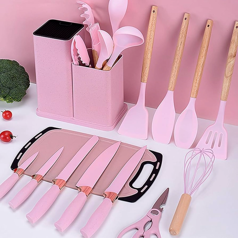 JUEGO UTENSILIOS SILICONA CON SOPORTE MADERA 19 PIEZAS COCINA - 2