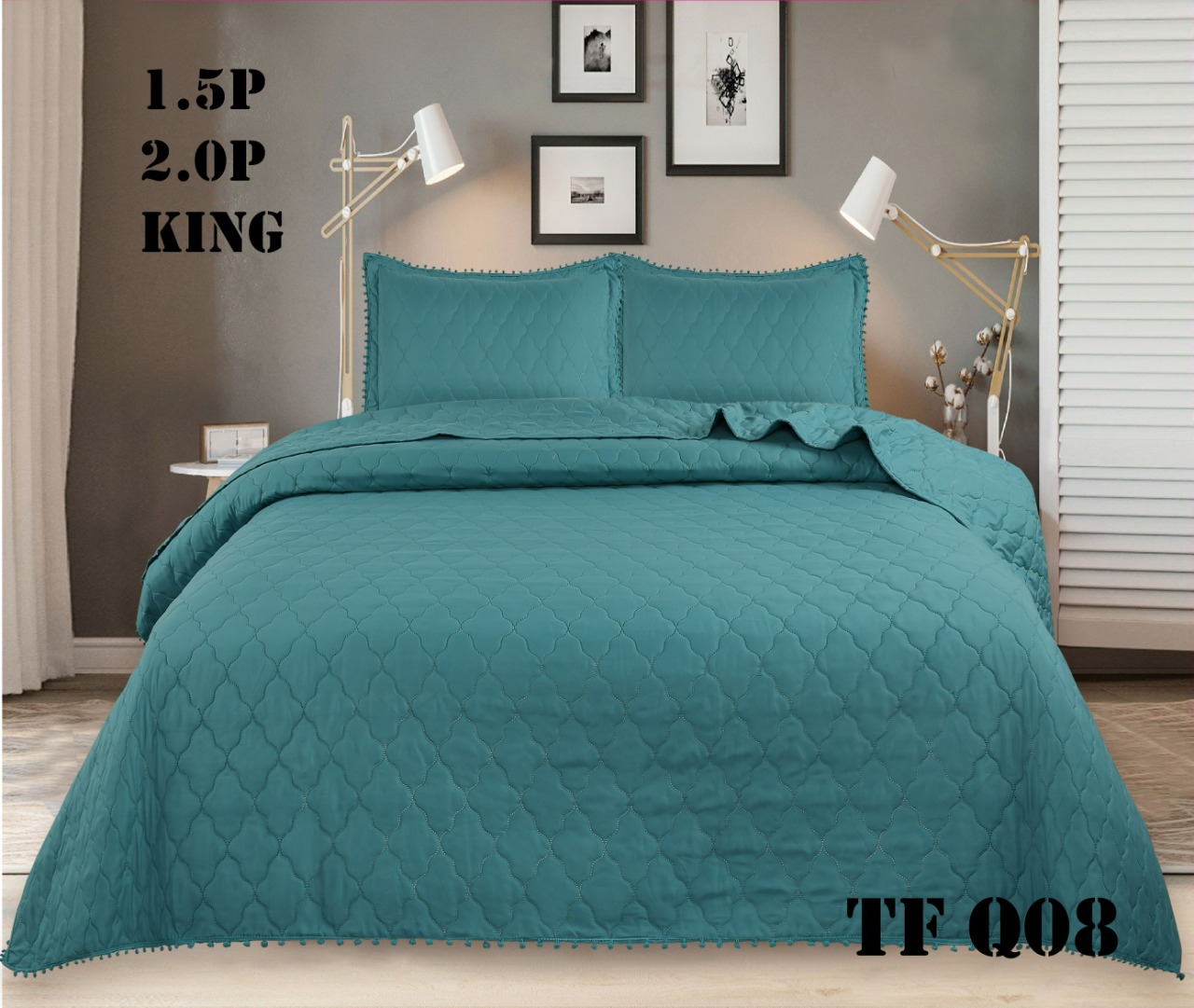 CUBRECAMA ANGELES DEL HOGAR 1.5 PLAZAS ALGODÓN QUILT VERANO CON POMPONES PREMIUM - 1