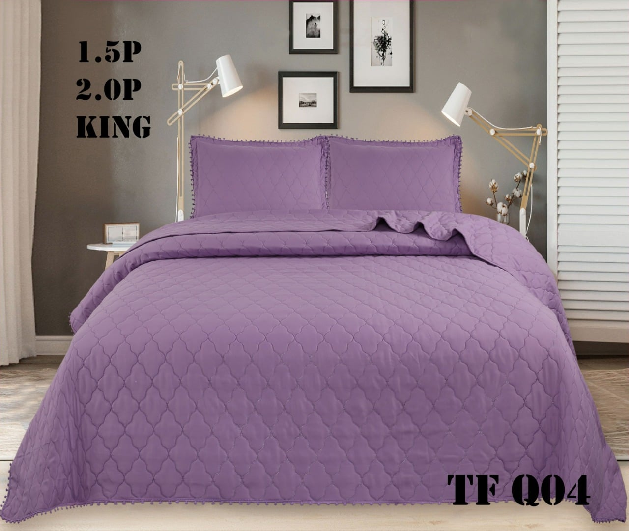 CUBRECAMA ANGELES DEL HOGAR 1.5 PLAZAS ALGODÓN QUILT VERANO CON POMPONES PREMIUM - 1