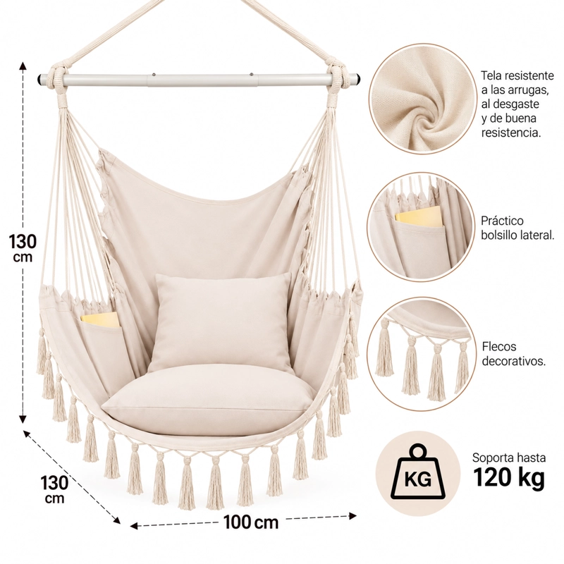 SILLA ANGELES DEL HOGAR HAMACA COLGANTE COLUMPIO JARDIN - 2