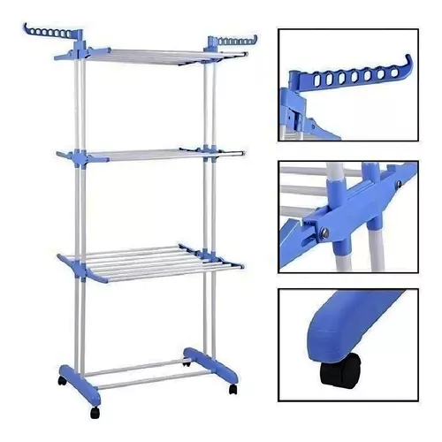 TENDEDERO VERTICAL DE METAL DE 3 NIVELES, 170 X 126 X 64 CM, AZUL - 1