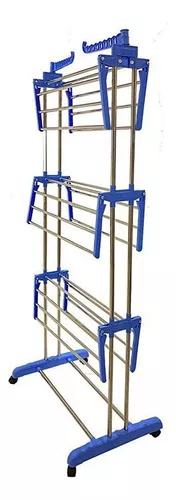 TENDEDERO VERTICAL DE METAL DE 3 NIVELES, 170 X 126 X 64 CM, AZUL - 3
