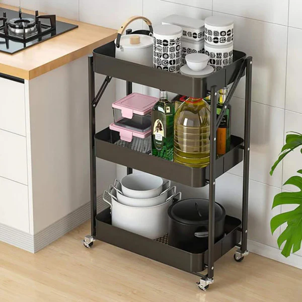 ORGANIZADOR ANGELES DEL HOGAR CARRO PLEGABLE MULTIUSO DE 3 NIVELES NEGRO ACERO - 1