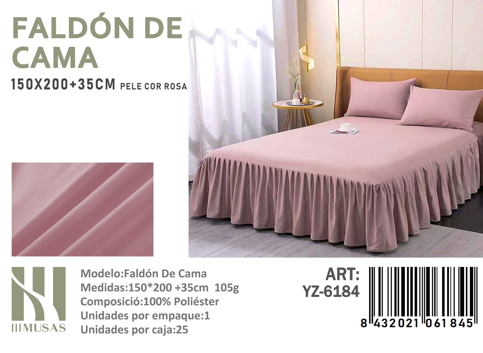 FALDÓN CAMA ANGELES DEL HOGAR 2 PLAZAS LISO 150X230X35 - 1