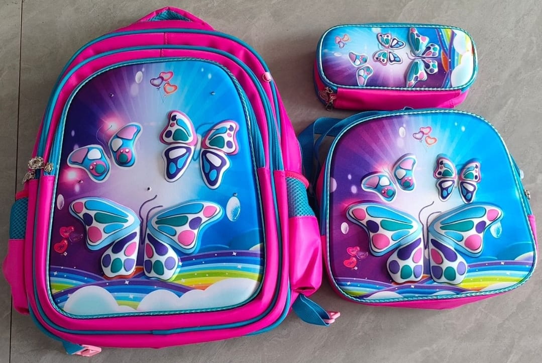 MOCHILA ESCOLAR INFANTIL 3D MAS LONCHERA Y ESTUCHE - 1