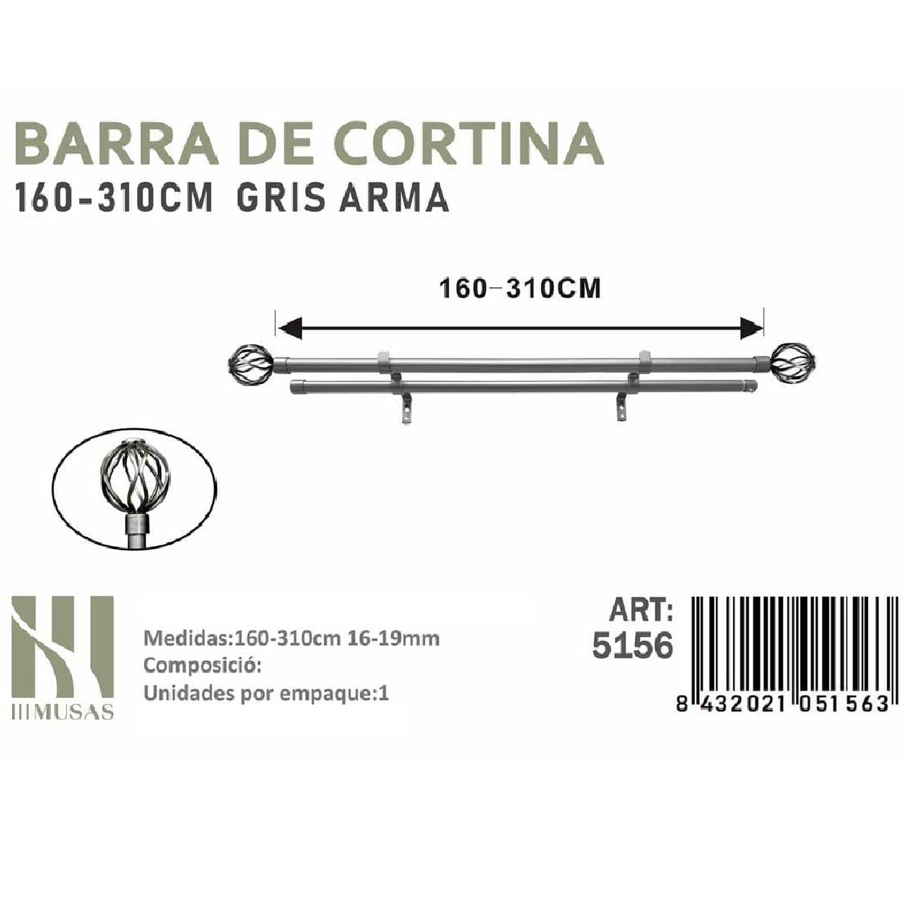 BARRA DE CORTINA METALICA MEDIDAS 160-310 - 1