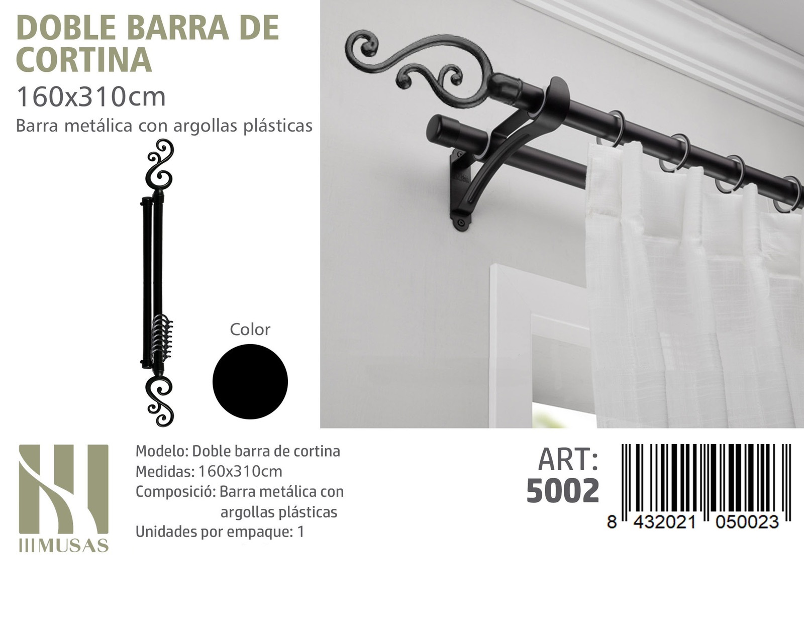 BARRA DE CORTINA METALICA MEDIDAS 160-310 - 1