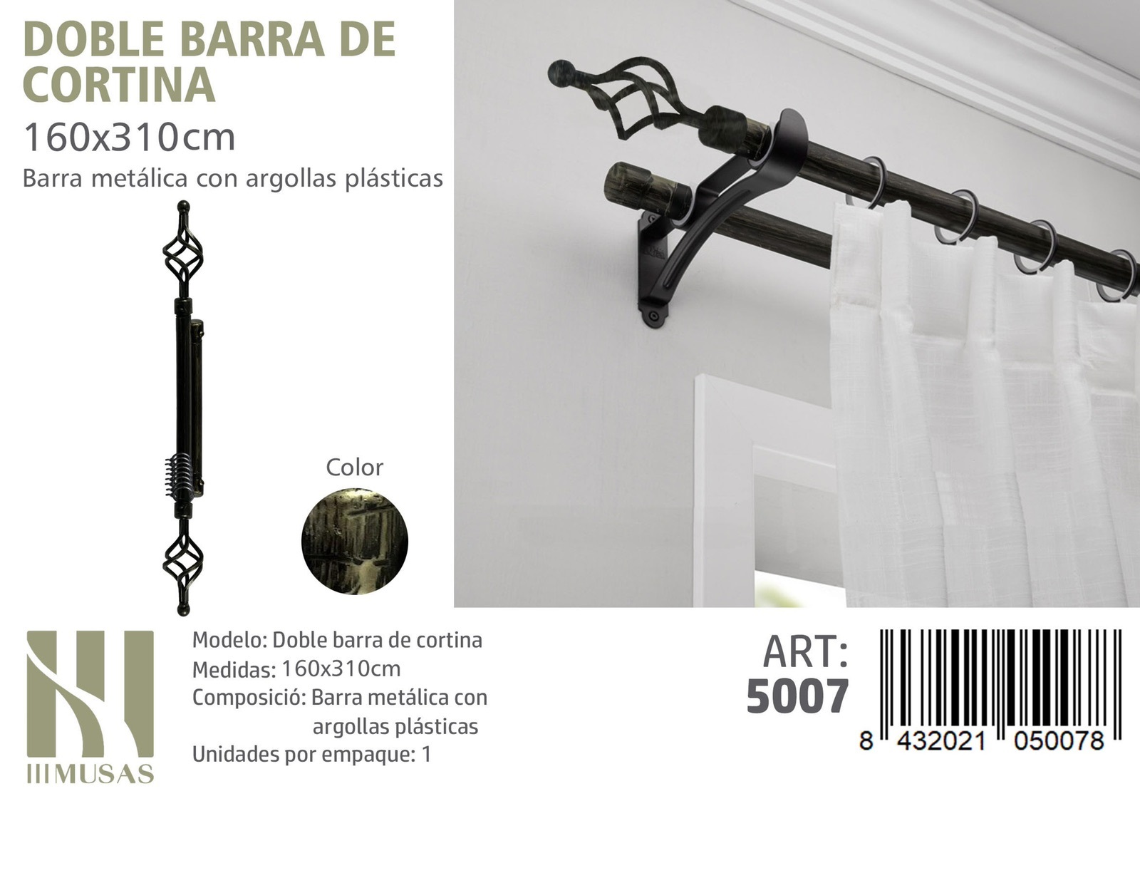 BARRA DE CORTINA METALICA MEDIDAS 160-310 - 1