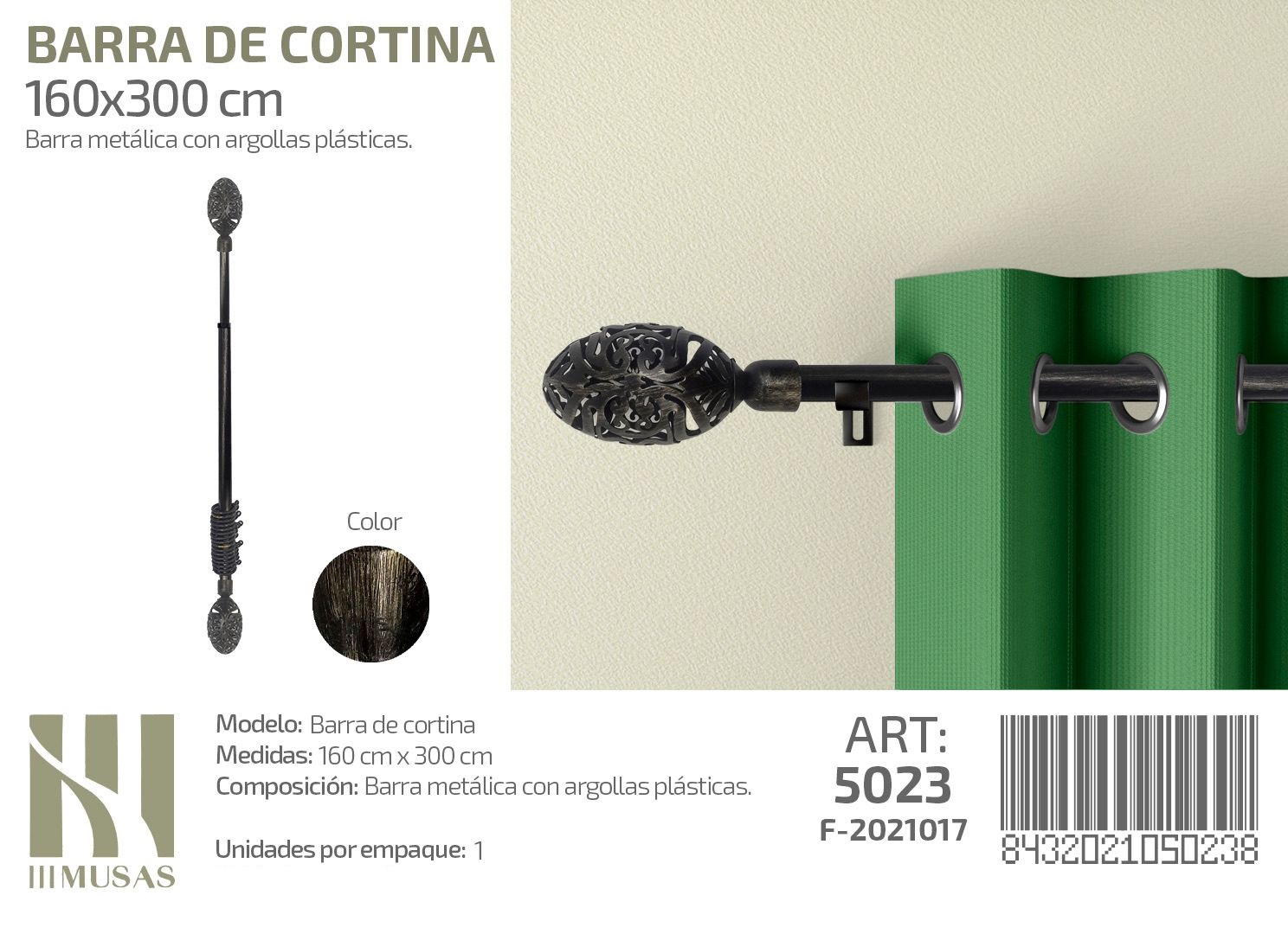 BARRA DE CORTINA METALICA NEGRO MEDIDAS 160-3O0 - 1
