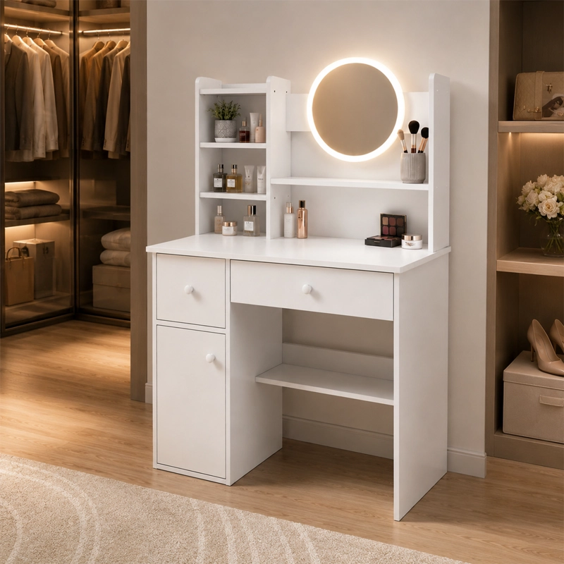 CÓMODA ANGELES DEL HOGAR BLANCO DORMITORIO LUCES LED JUEGO TOCADOR MODERNO 3 AJUSTES BRILLO - 2