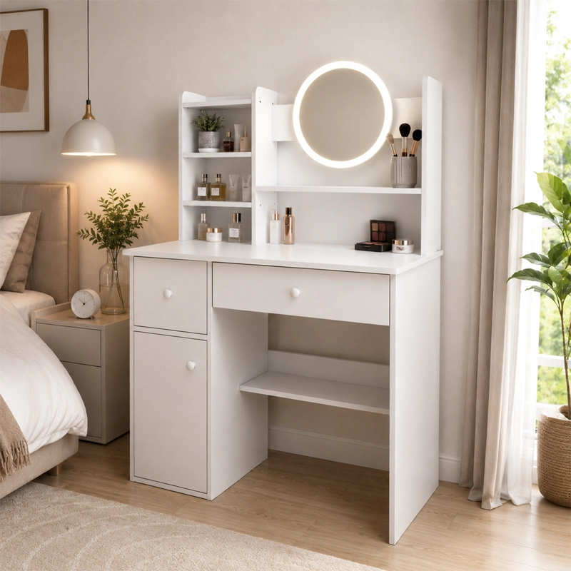 CÓMODA ANGELES DEL HOGAR BLANCO DORMITORIO LUCES LED JUEGO TOCADOR MODERNO 3 AJUSTES BRILLO - 3