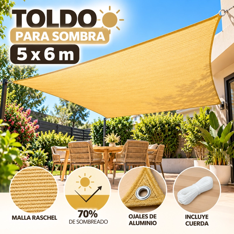 TOLDO RECTANGULAR 5X6 SOMBRA CUBIERTA TERRAZA JARDIN - 1