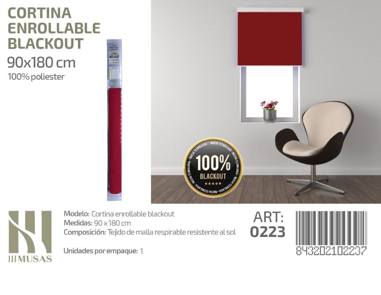 CORTINA ROLLER BLACKOUT 90 CM X 180 CM - 1