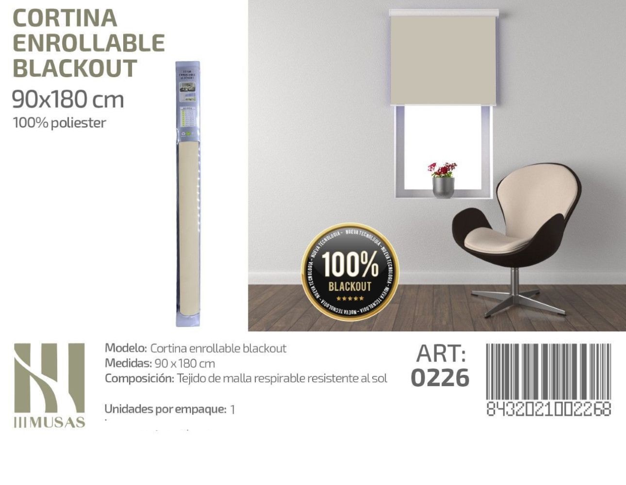 CORTINA ROLLER BLACKOUT 90 CM X 180 CM - 1