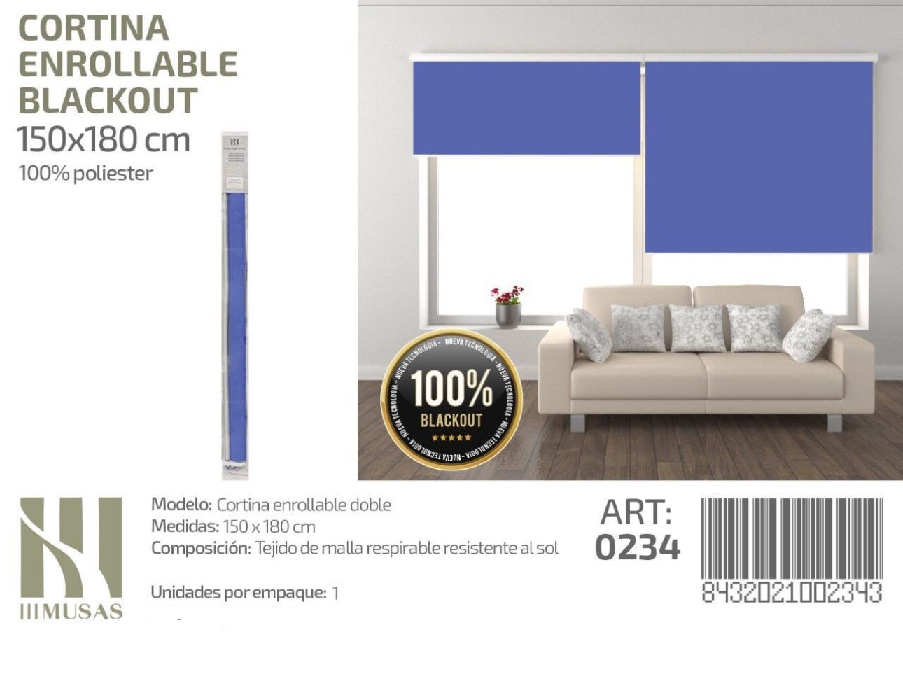 CORTINA ROLLER BLACKOUT 150 CM X 180 CM - 1