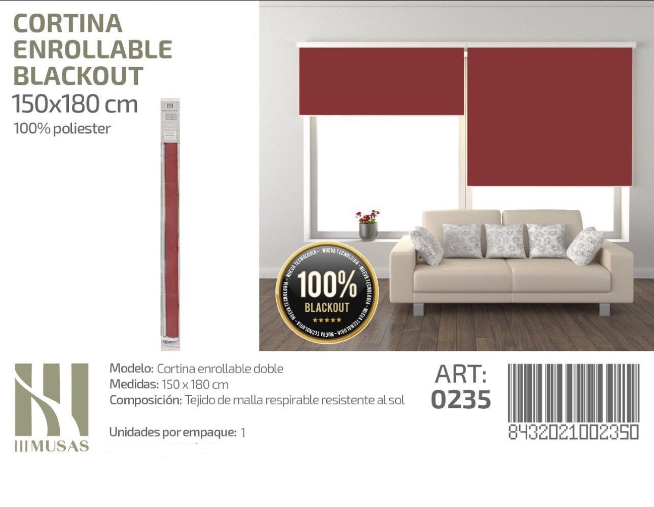 CORTINA ROLLER BLACKOUT 150 CM X 180 CM - 1