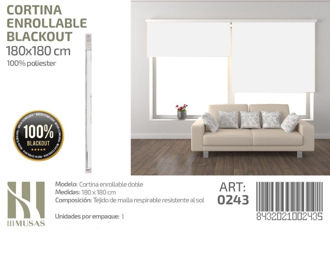 CORTINA ROLLER BLACKOUT 180 CM X 180 CM - 1