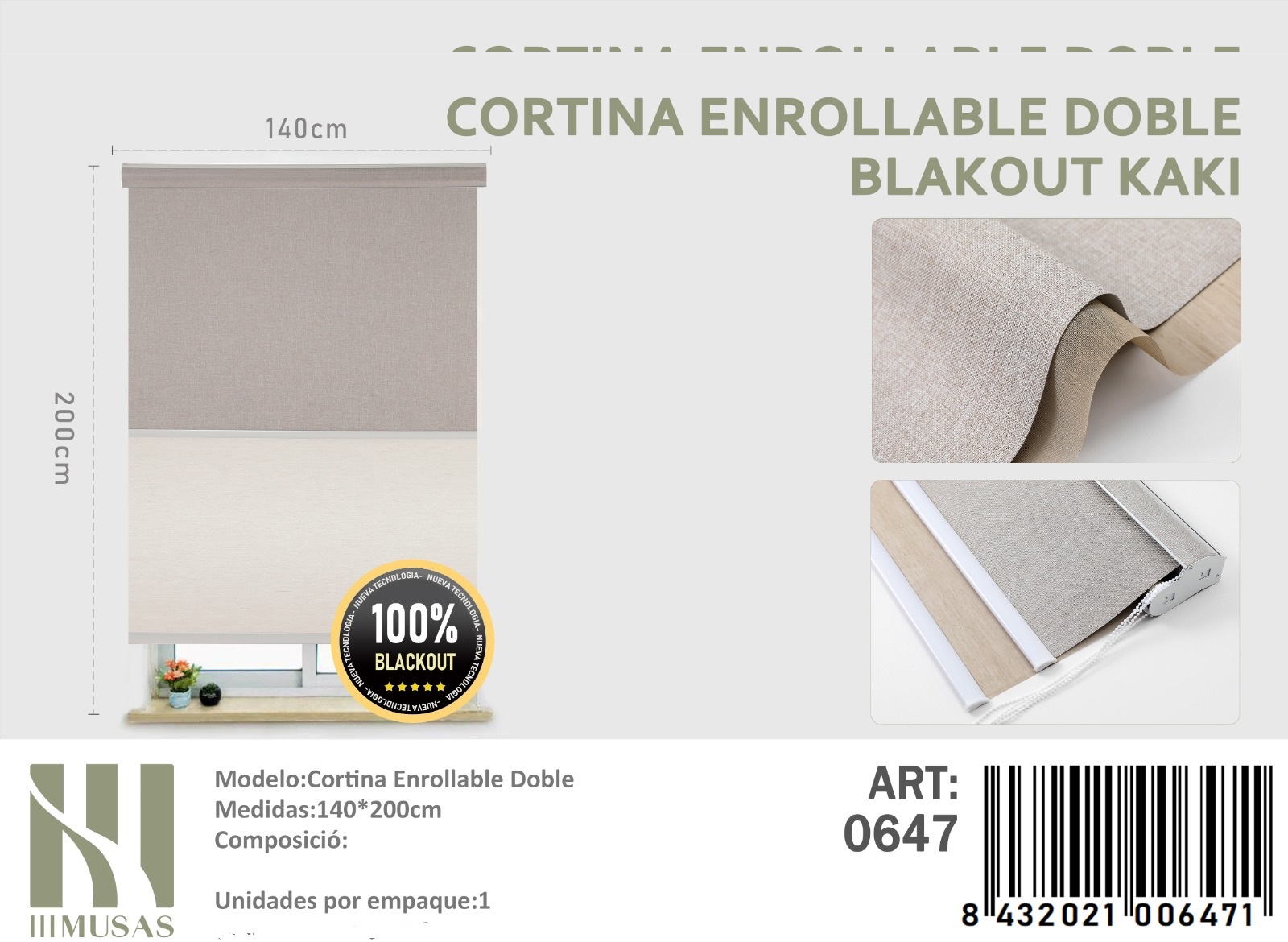 CORTINA ROLLER BLACKOUT DOBLE JASPEADA 140X200 - 1