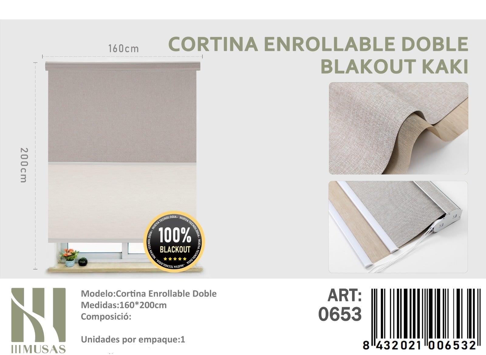 CORTINA ROLLER BLACKOUT DOBLE JASPEADA 160X200 - 1