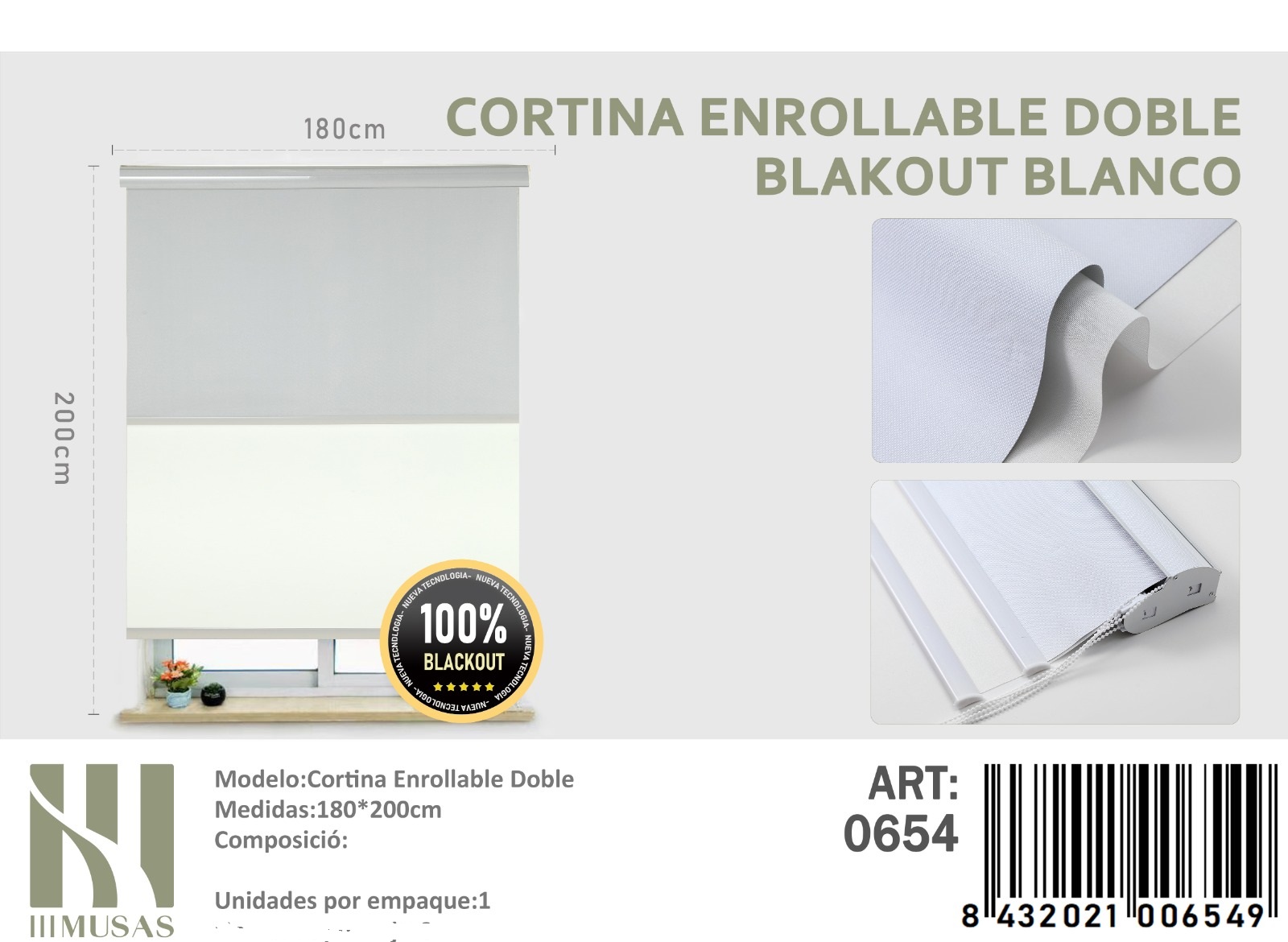 CORTINA ROLLER BLACKOUT DOBLE JASPEADA 180X200CM - 1