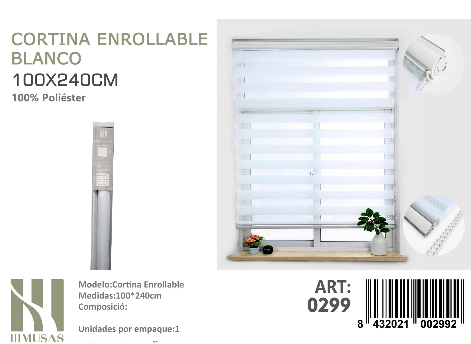 CORTINA ROLLER DUO ENROLLABLE 100 CM X 240 CM - 1