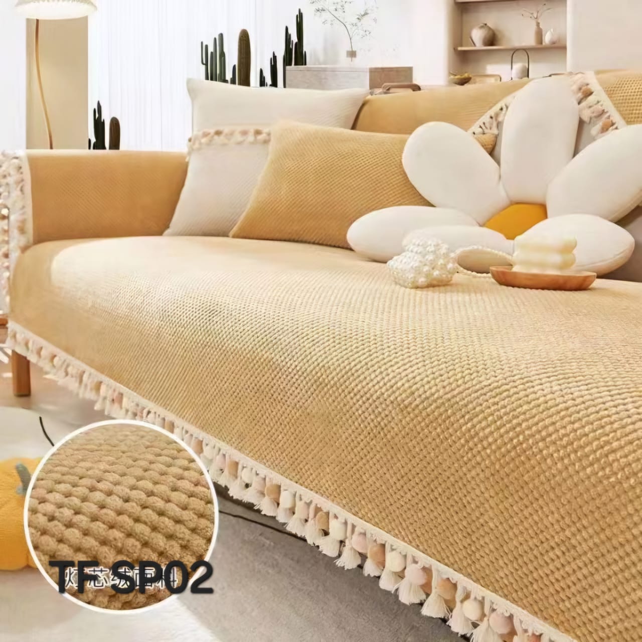 MANTA PARA SOFA BORDADA CON POMPONES 3 CUERPO 180X70 - 1