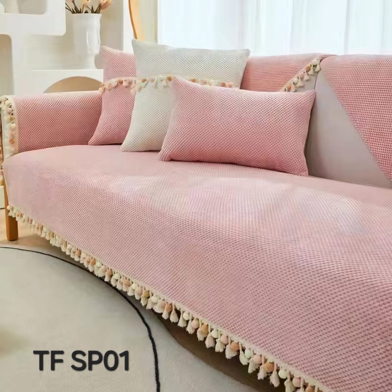 MANTA PARA SOFA BORDADA CON POMPONES 3 CUERPO 180X70 - 1