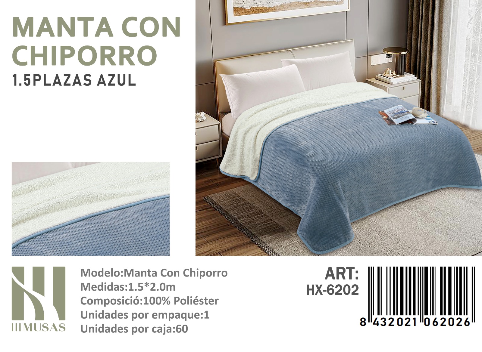 MANTA FRAZADA CON CHIPORRO DISEÑO LISO PLAZA Y MEDIA - 1