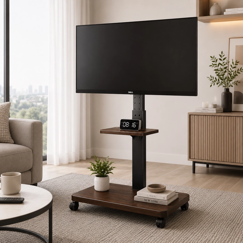SOPORTE TV MOVIL CON RUEDAS 32 A 75 BASE PEDESTAL NEGRA - 2