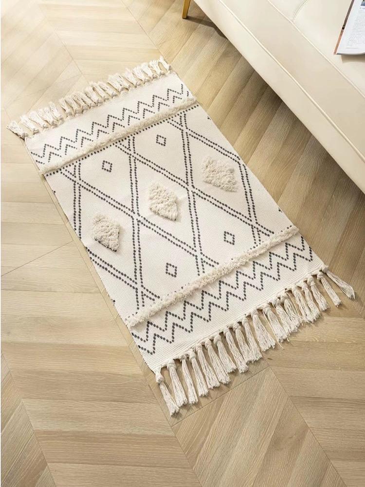 ALFOMBRA PEQUEÑA DE LINO Y ALGODÓN DE ESTILO NÓRDICO Y BOHEMIO 60X90CM - 1