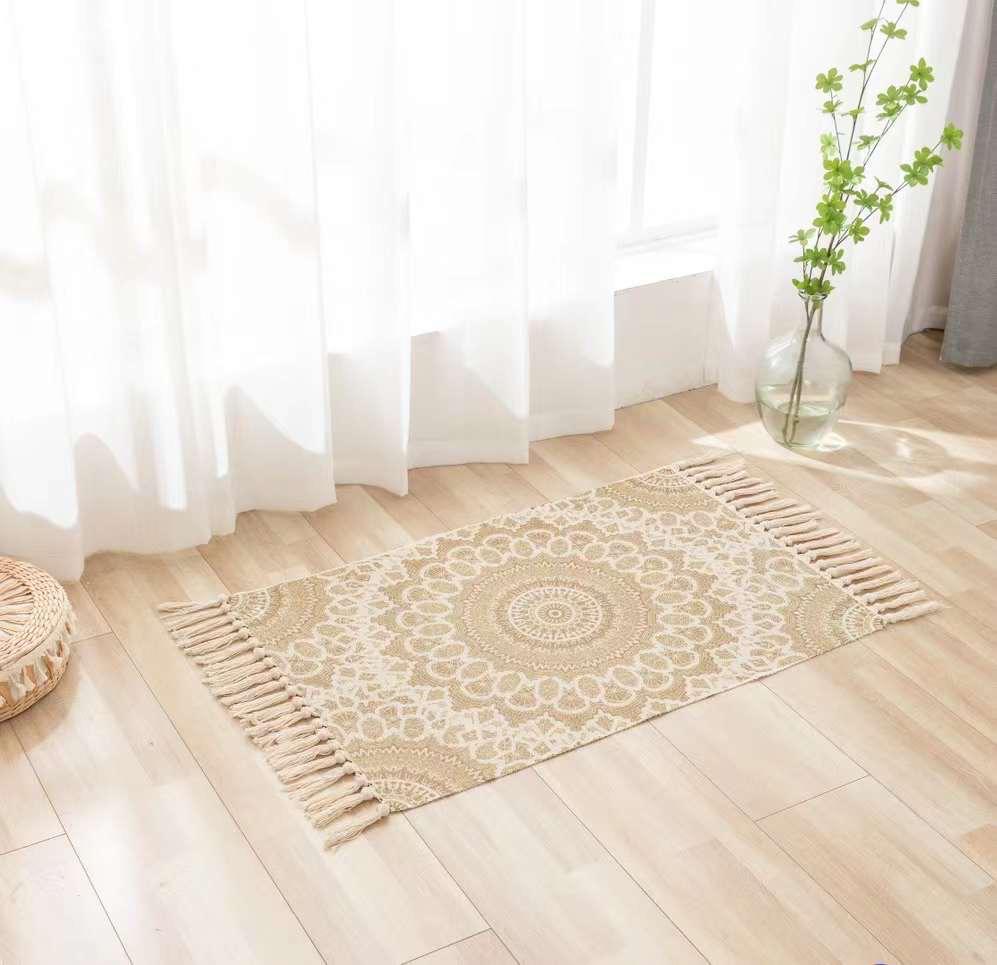 ALFOMBRA PEQUEÑA DE LINO Y ALGODÓN DE ESTILO NÓRDICO Y BOHEMIO 60X90CM - 1
