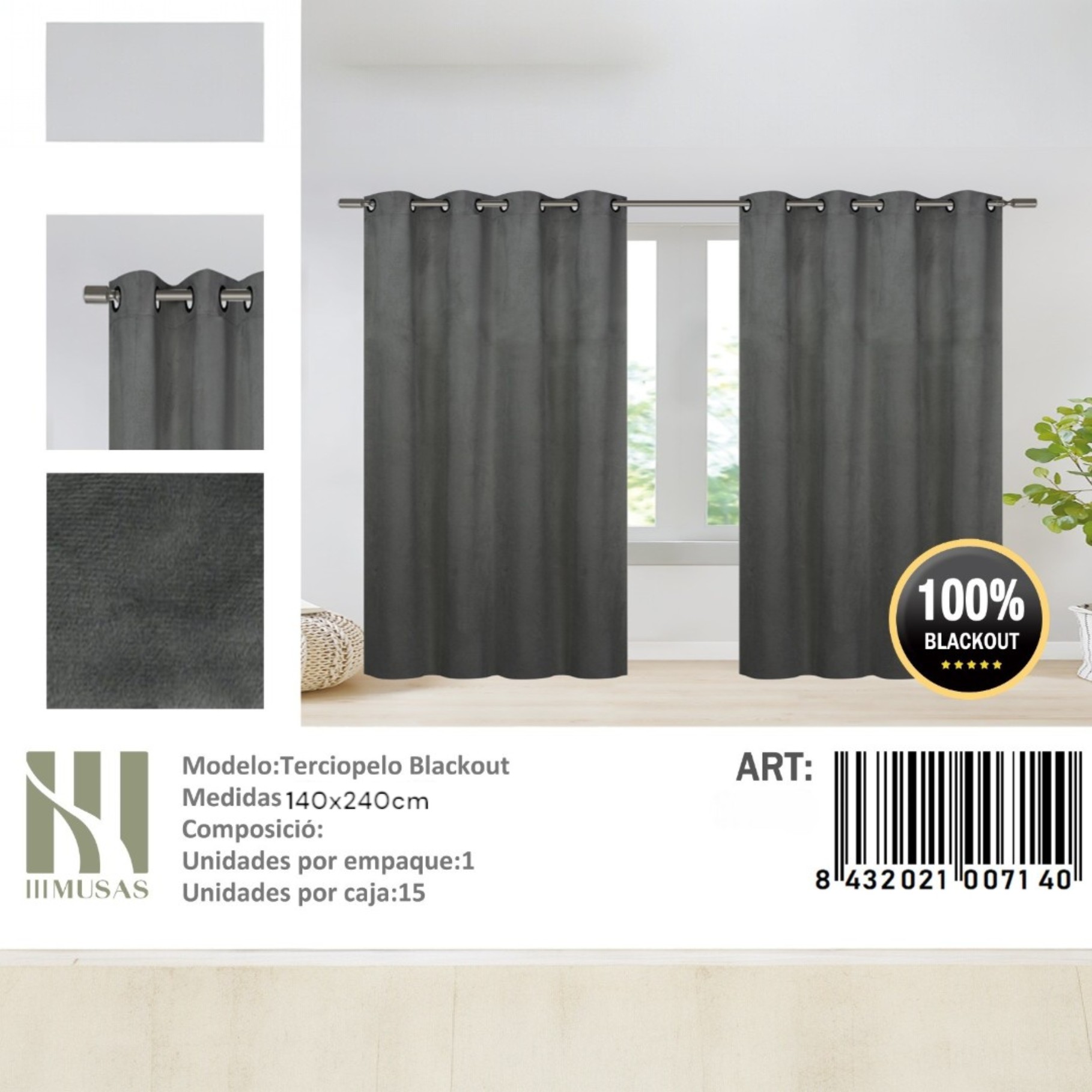 SET DE CORTINAS BLACKOUT TERCIOPELO 140X240CM - 1