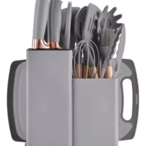 JUEGO UTENSILIOS SILICONA CON SOPORTE MADERA 19 PIEZAS - 1