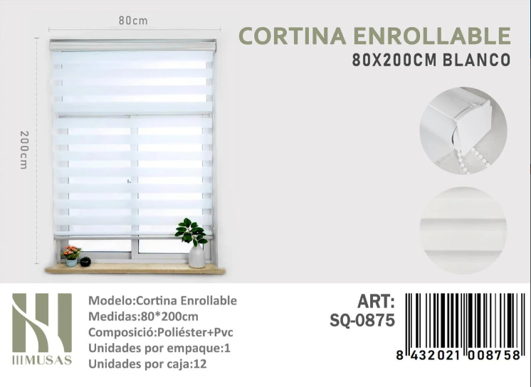 CORTINA ROLLER DUO LISA 80CM X 200CM - 1