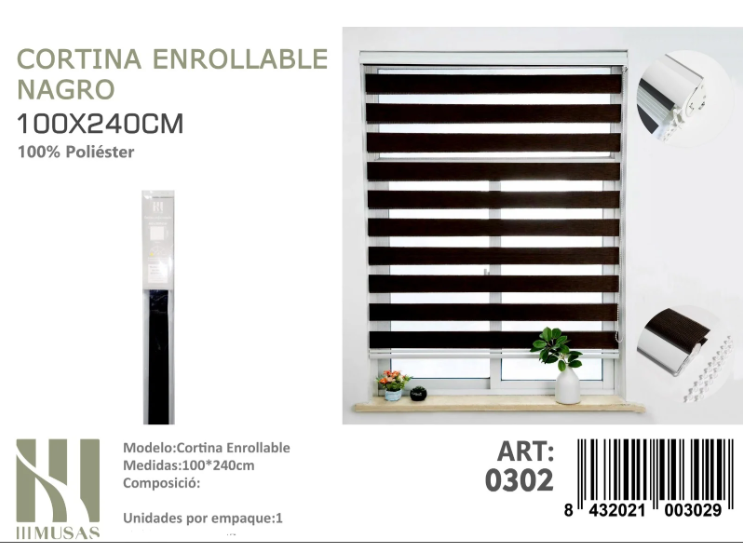 CORTINA ROLLER DUO LISA 100CM X 240CM - 1