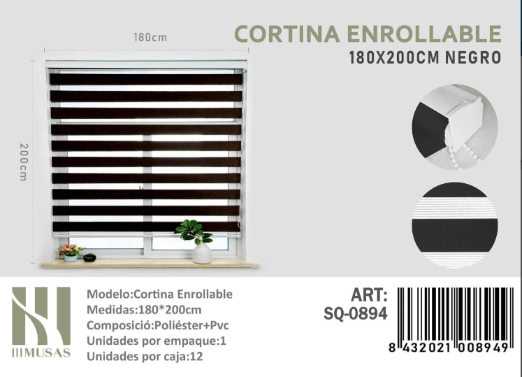 CORTINA ROLLER DUO LISA 180CM X 200CM - 1