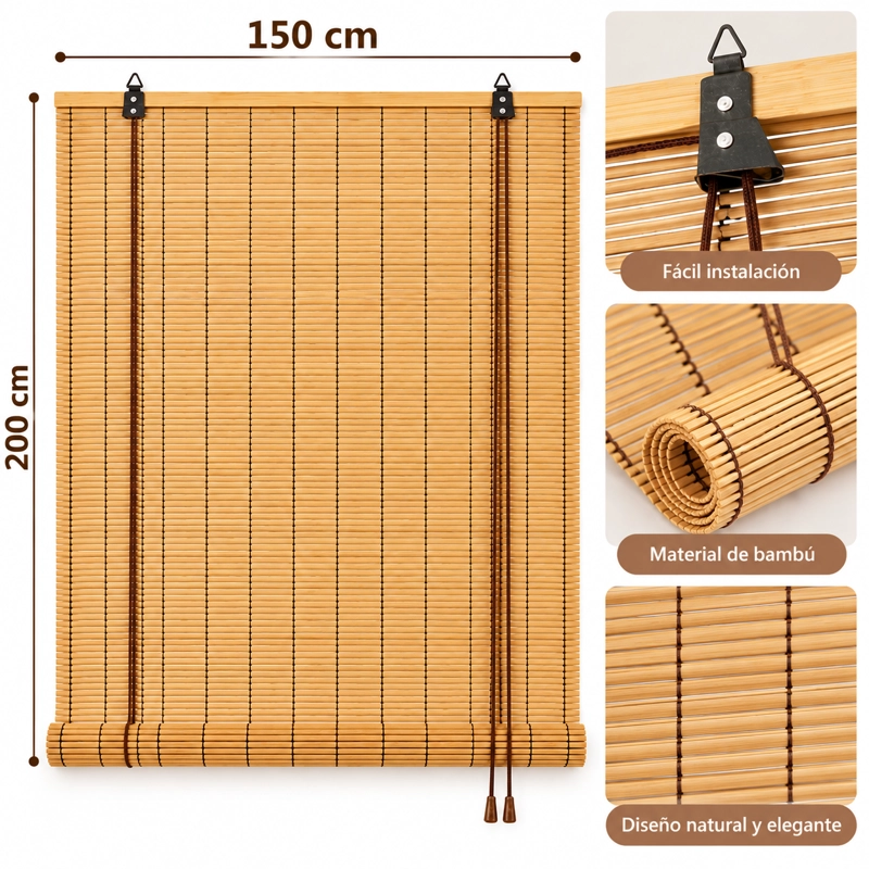 CORTINA PERSIANA ROLLER DE BAMBÚ 150X200CM - 2