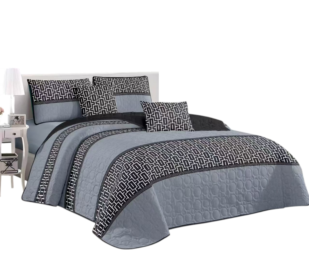 CUBRECAMA QUILT DE VERANO CON DISEÑO TF PLAZA Y MEDIA - 1