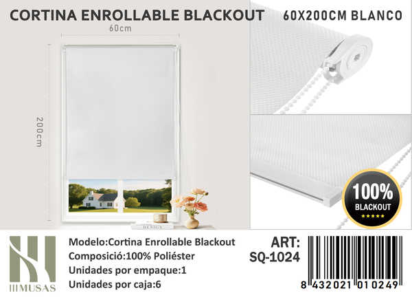 CORTINA ROLLER BLACKOUT 60X200CM - 1