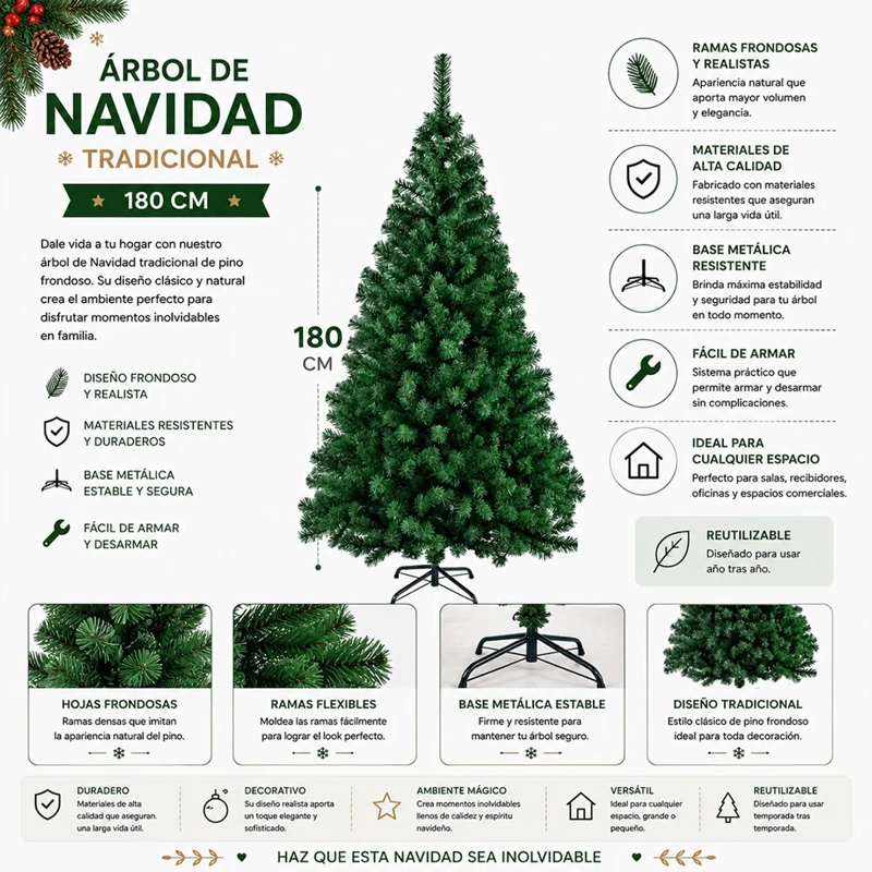 ARBOL DE NAVIDAD ARTIFICIAL DE PINO FRONDOSO 180CM SDS35 - 1