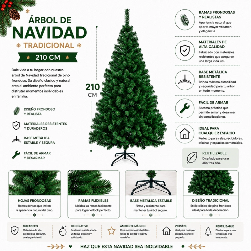 ARBOL DE NAVIDAD ARTIFICIAL DE PINO FRONDOSO 210CM SDS36 - 1