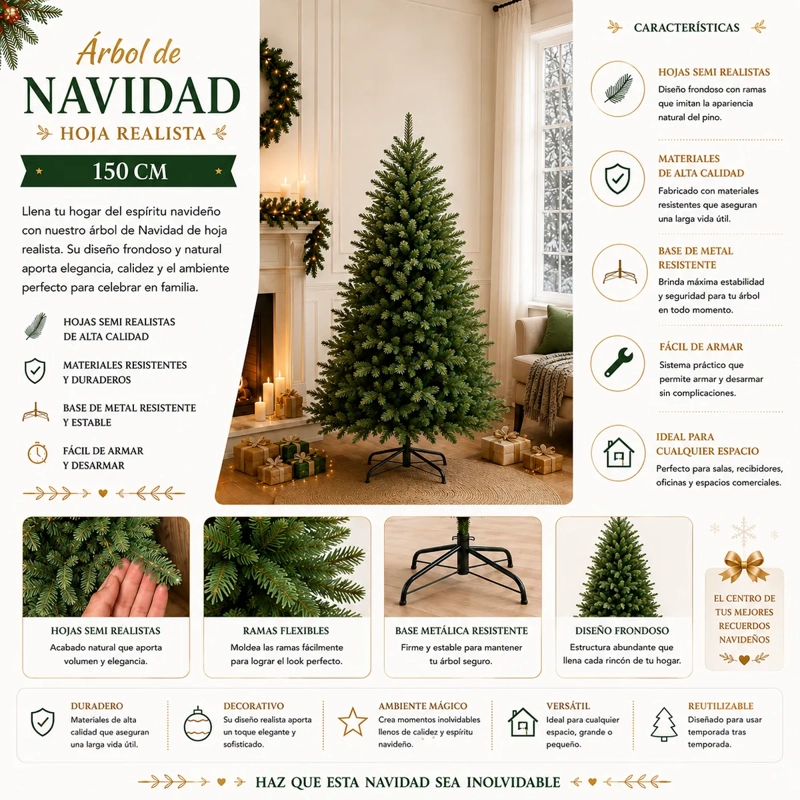 ARBOL DE NAVIDAD ARTIFICIAL HOJA REALISTA 150CM SDS49 - 1