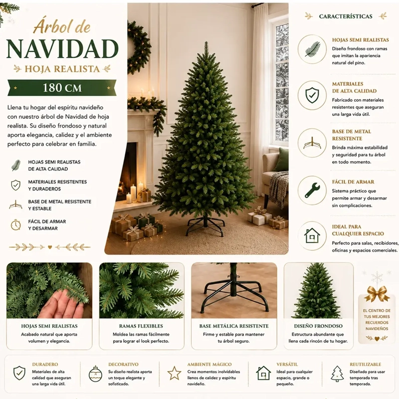 ARBOL DE NAVIDAD ARTIFICIAL HOJA REALISTA 180CM SDS50 - 1