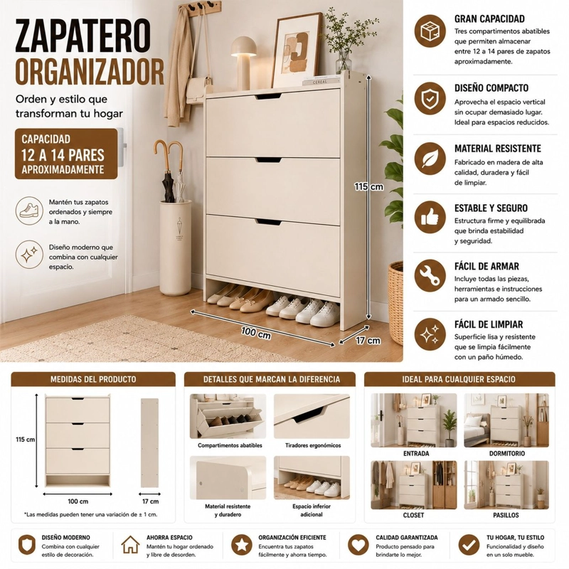 ZAPATERO ORGANIZADOR ESTANTE ARMARIO 100ancho 115 alto 17cm - 1